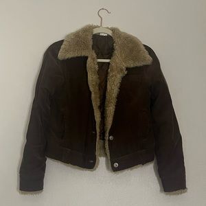 Brown Corduroy and Fur Cropped Jacket